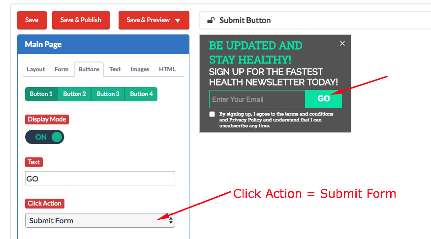 pop-up with click action to submit form