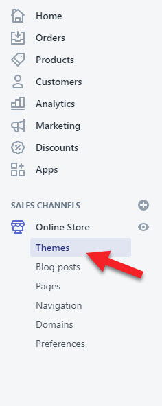 shopify themes menu item