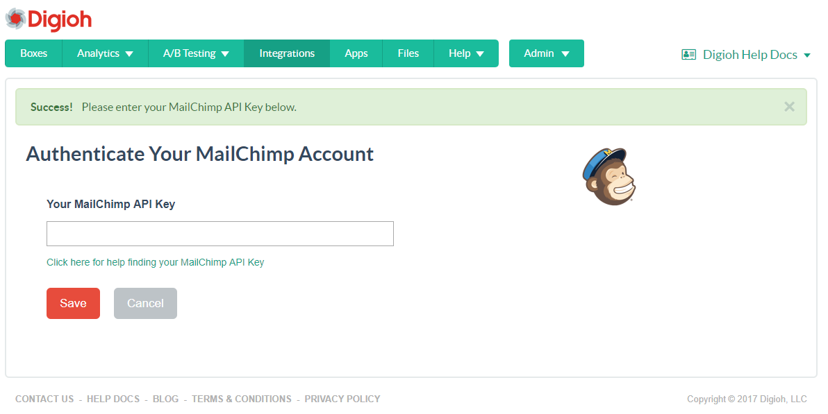 authenticate your mailchimp integration with your api key