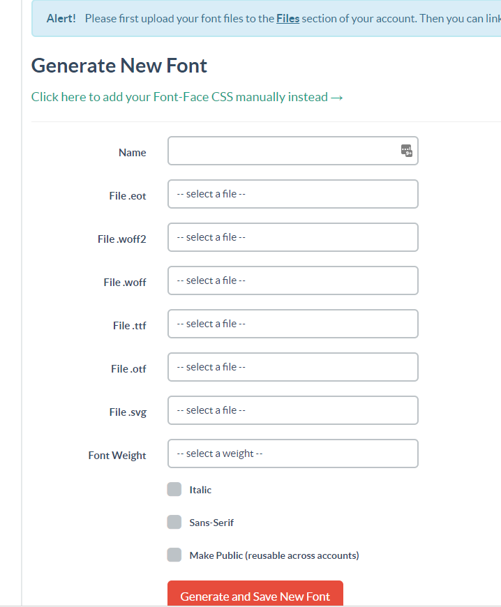 select your custom font from the dropdown to generate new font
