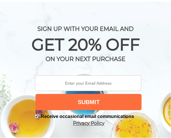 pop-up form with opt-in checkbox and a privacy policy text link
