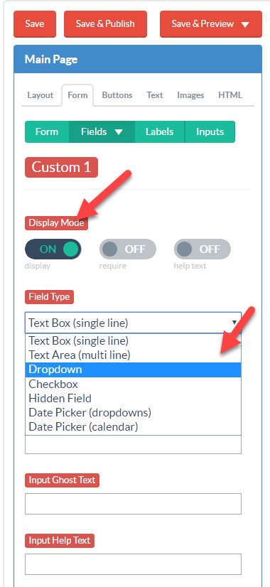 select the dropdown form field type