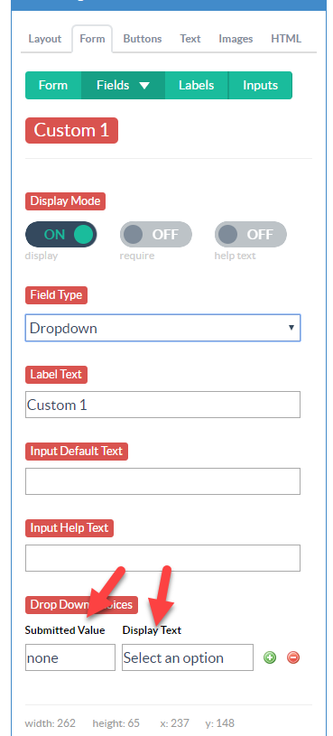 create the values and display text for your dropdown menu items