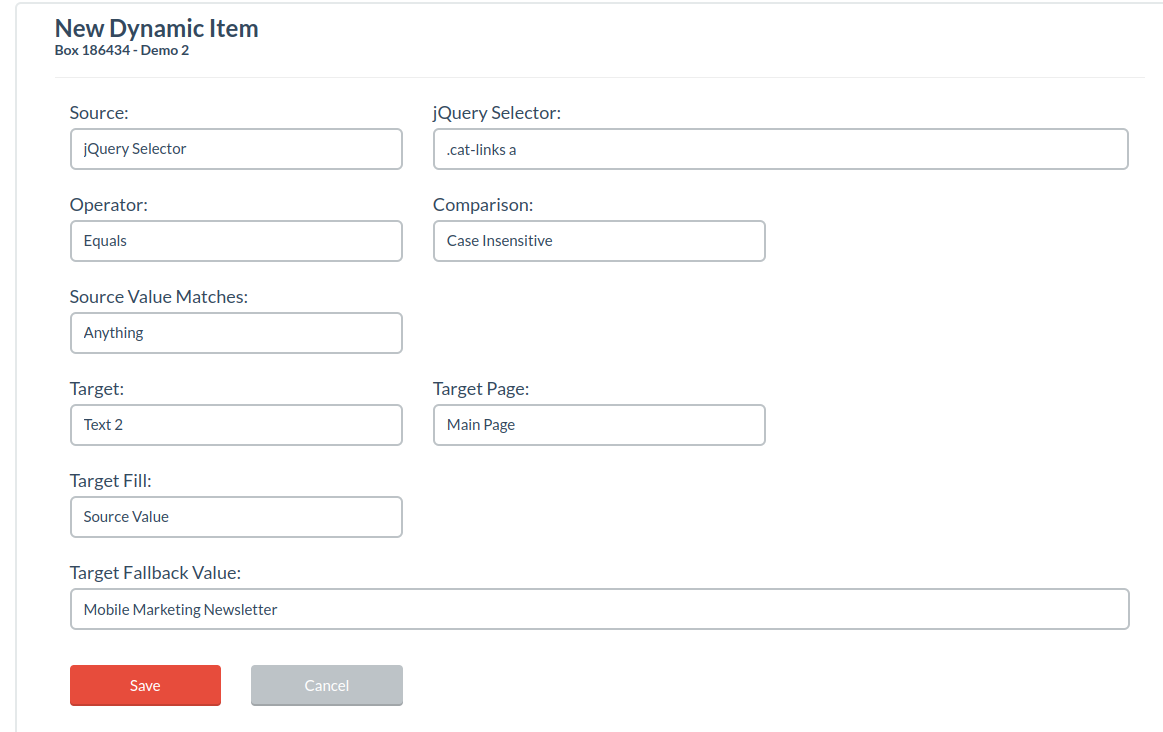 add the category's jquery selector to create a dynamic content item