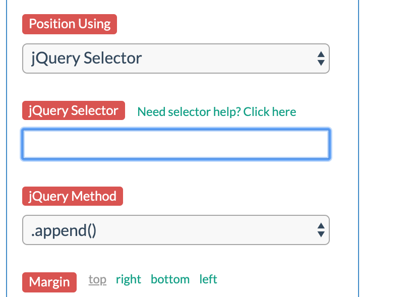 paste the jquery selector to position your lightbox