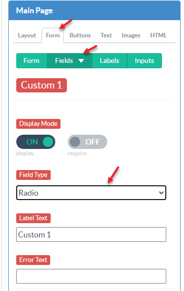 adding radio button form fields in Digioh