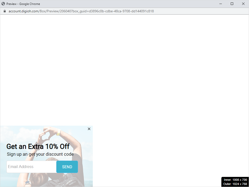 sliding email capture pop-up in a desktop window