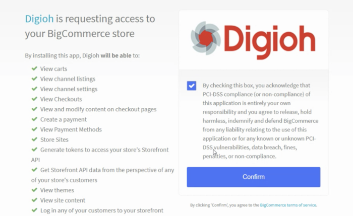confirm Digioh access to your BigCommerce store