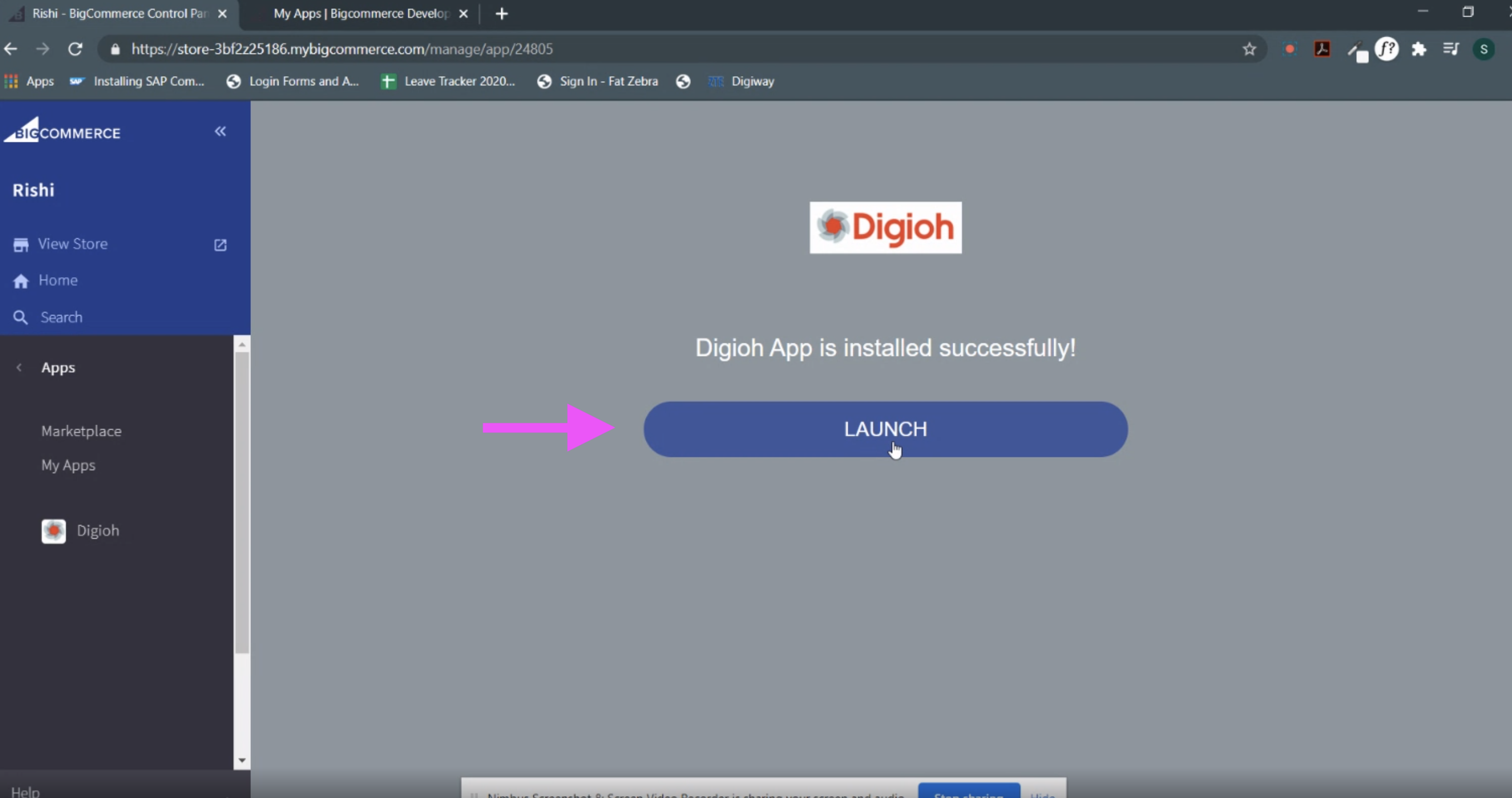 digioh app installed successfully in BigCommerce
