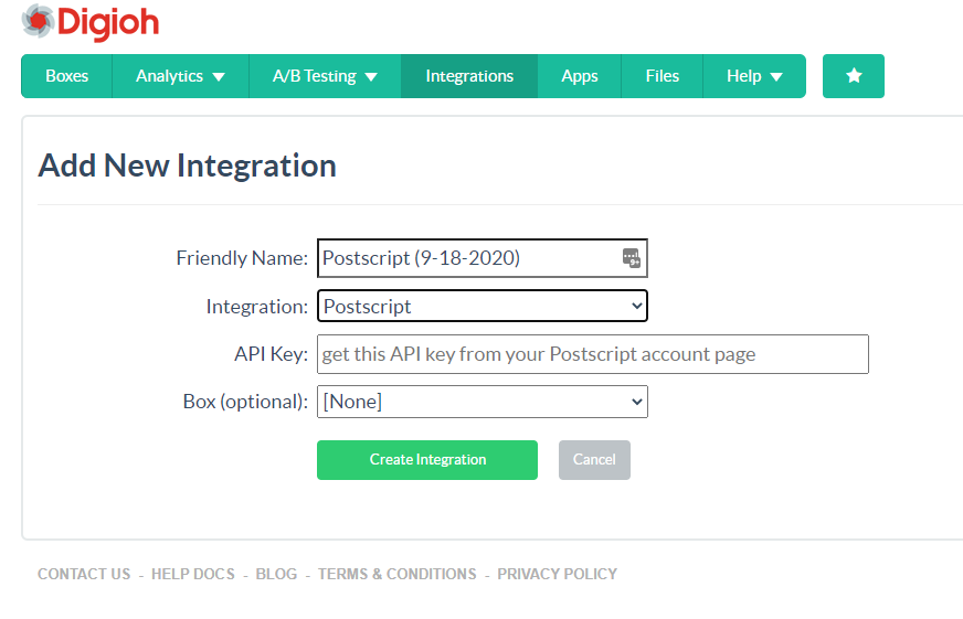 adding the Postscript integration to your Digioh account