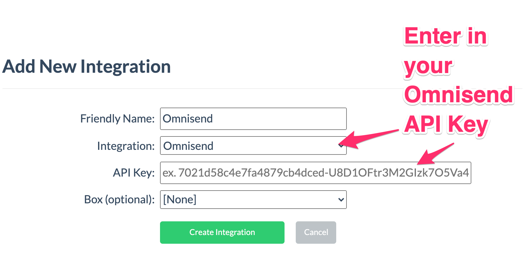 enter your API key to add the Omnisend Integration to Digioh