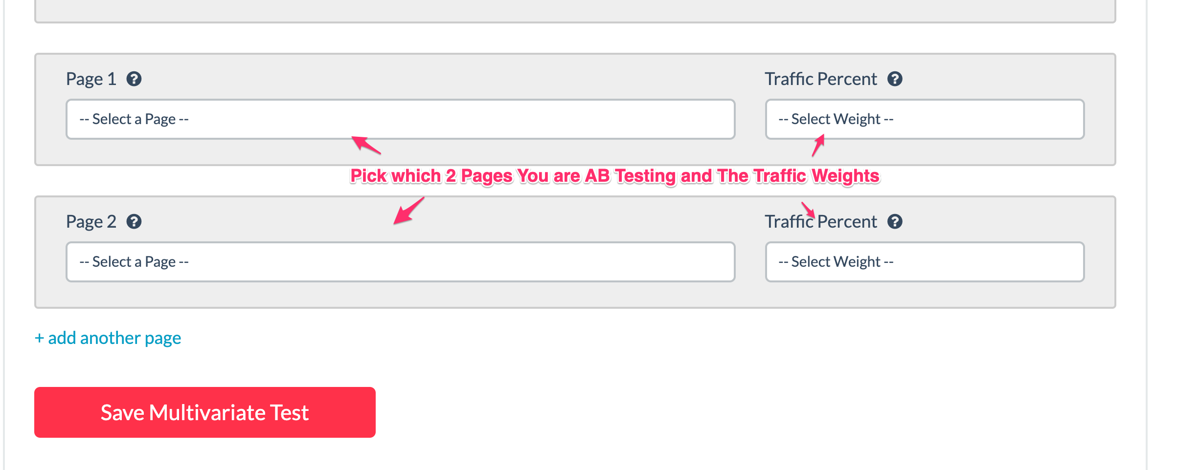 Set traffic percentages for each page in your test