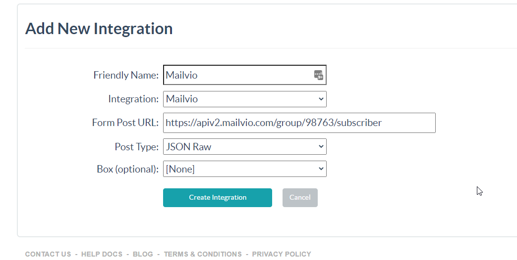 add mailvio integration to Digioh
