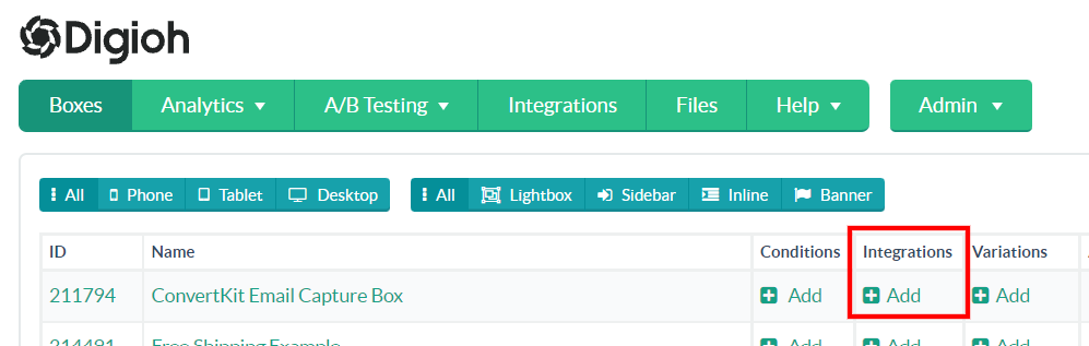 add convertkit integration to digioh box