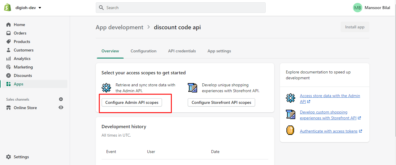 configure admin api scopes in shopify app