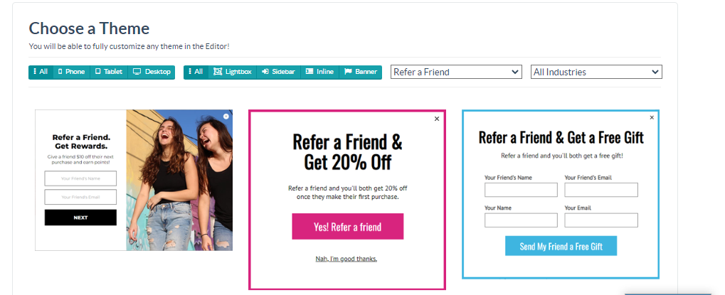 refer-a-friend templates for pop-ups