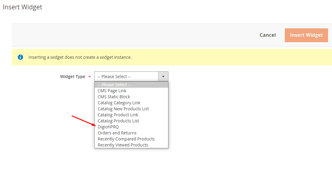 Widget Type and Title in Magento Page