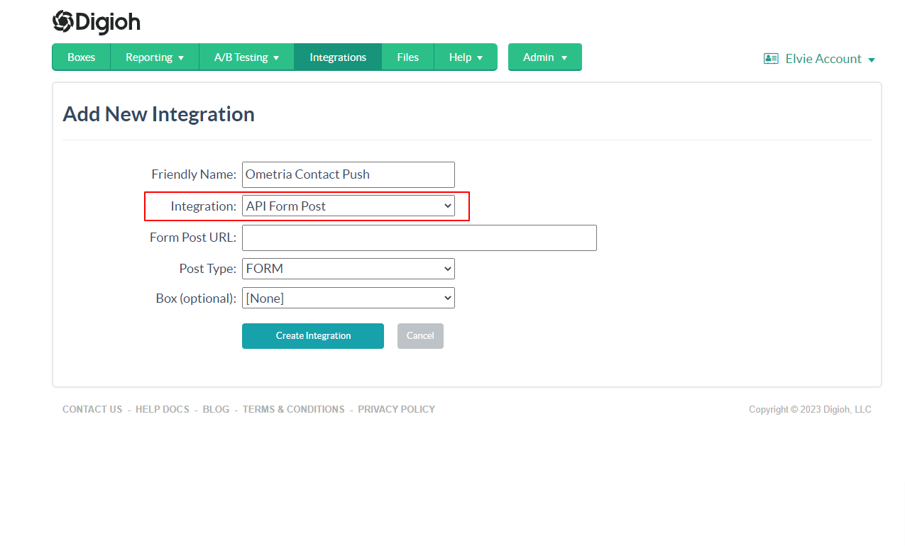 select API form post in the integration dropdown