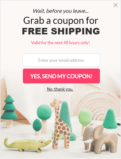 example of a website popup that promotes free shipping
