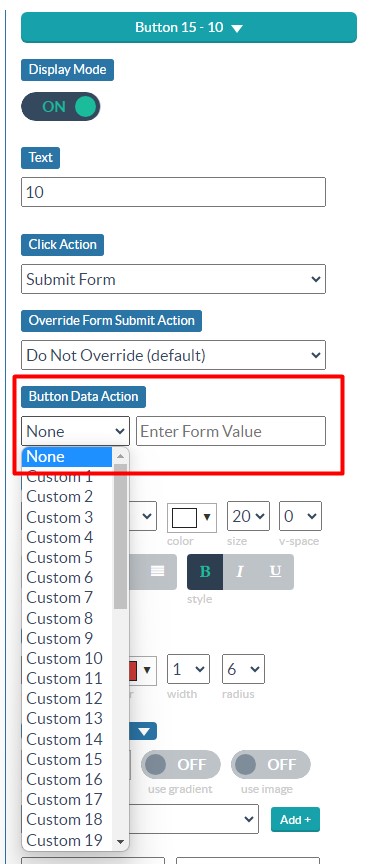 configure the button data action to submit form data to the datalayer