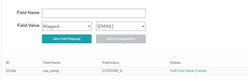 map field names and values to the integration