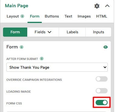Enabling Form CSS for a Digioh campaign