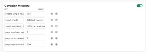 Campaign metadata setup example showing the different keys and values