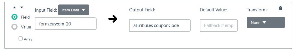 Mapping the coupon field to a dataField