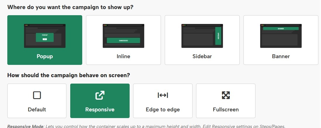 Turning on the responsive settings for popups