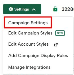 Campaign settings can be accessed via the Settings dropdown