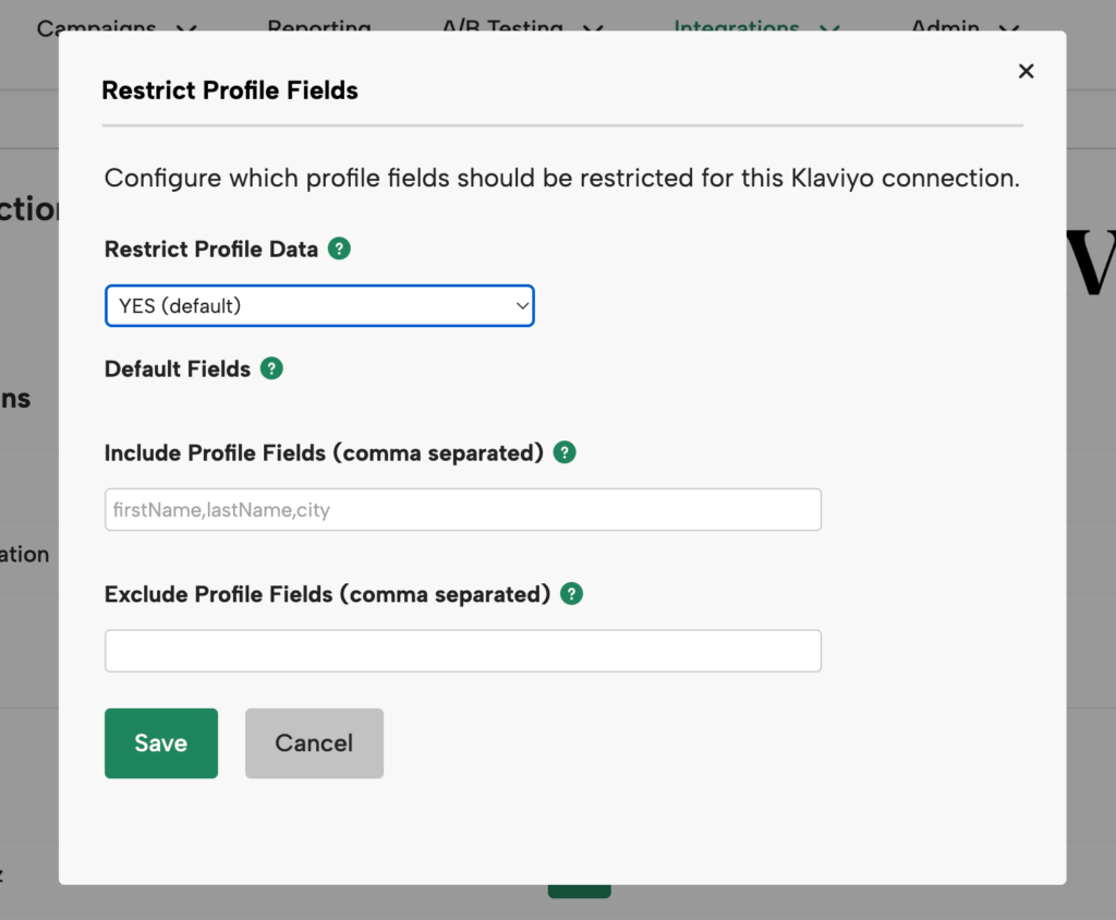 Restrict profile fields in Klaviyo 