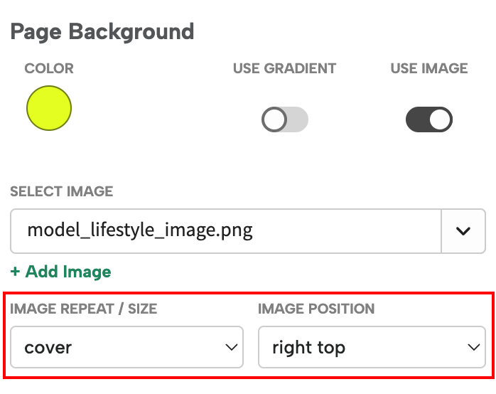 Image size and position
