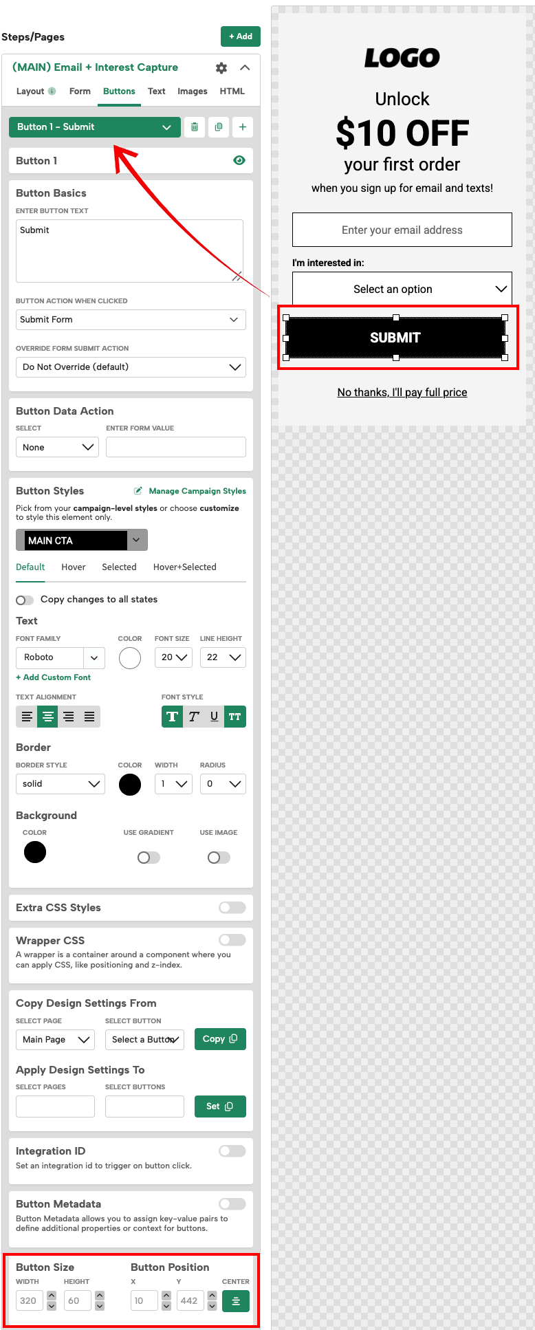 Select element to position