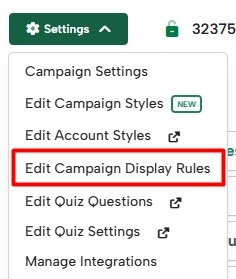 Display rules can be accessed from the settings dropdown in the editor