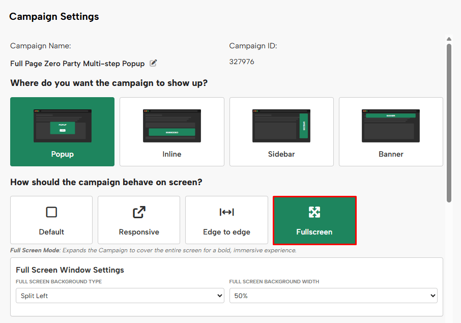 Fullscreen button in Campaign Settings