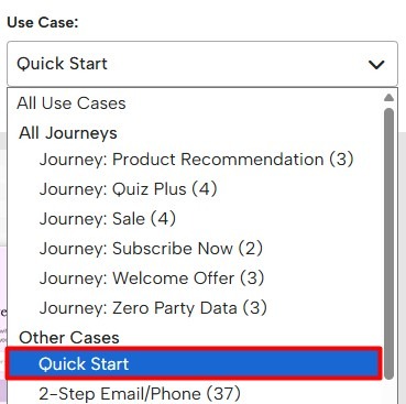 Quick start themes can be accessed from the Use Case dropdown when creating a new campaign