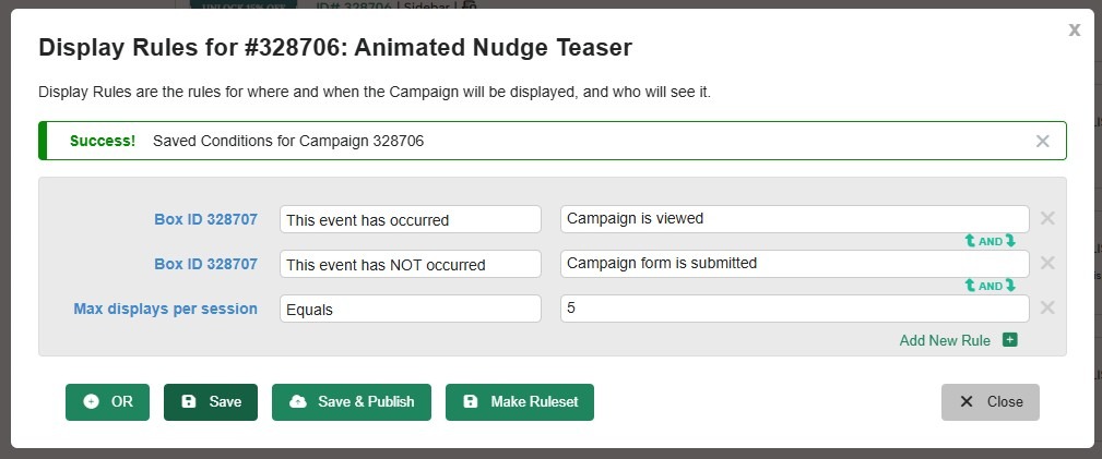 Sample display rules for a teaser