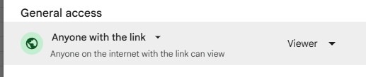 When using a Google Sheet for your product feed, set the General Access to Anyone with the link