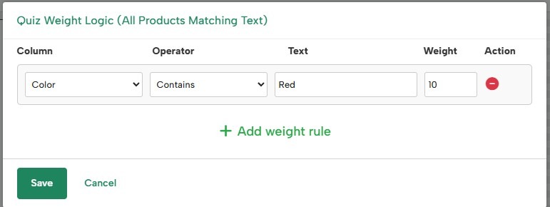Configuring a button to add 10 points to all products that are red
